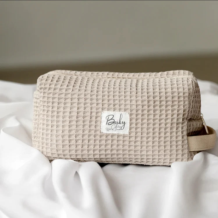 New Style Waffle Cotton Makeup Bag Multifunction Custom Cosmetic Bag Portable Travel Bag with Handle