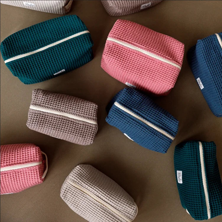 New Style Waffle Cotton Makeup Bag Multifunction Custom Cosmetic Bag Portable Travel Bag with Handle