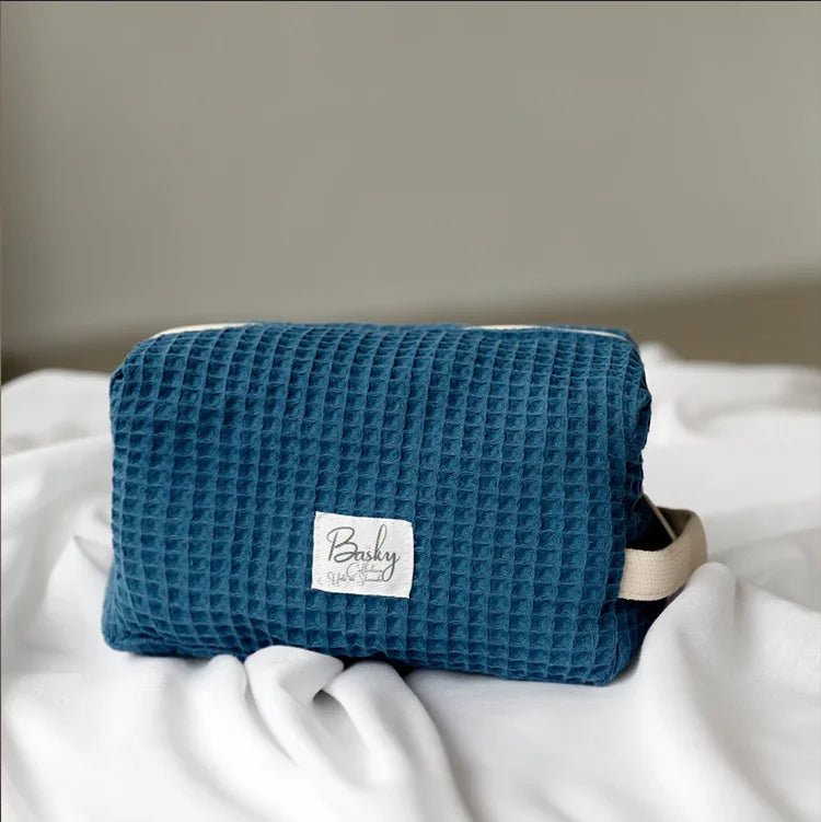 New Style Waffle Cotton Makeup Bag Multifunction Custom Cosmetic Bag Portable Travel Bag with Handle