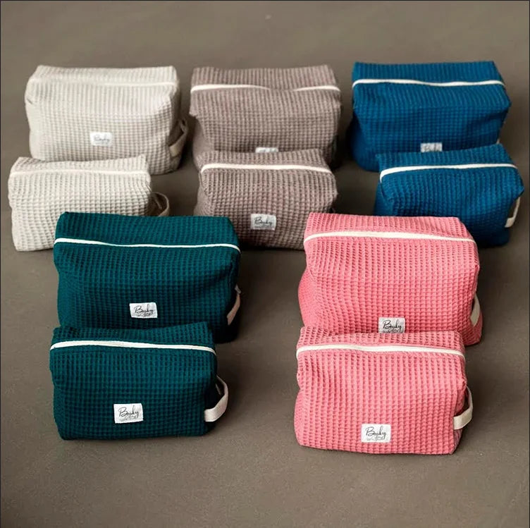 New Style Waffle Cotton Makeup Bag Multifunction Custom Cosmetic Bag Portable Travel Bag with Handle
