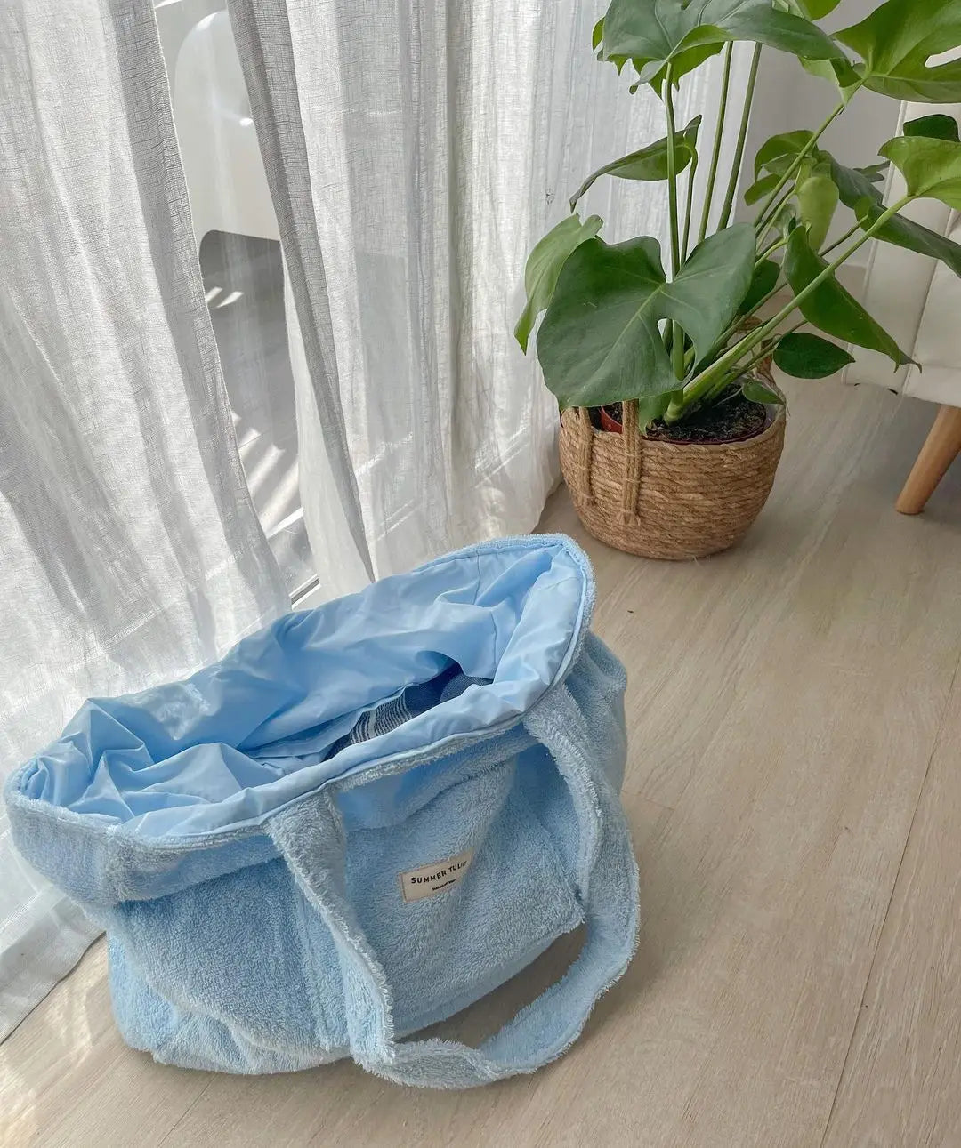 New Trendy Large Capacity Terry Cloth Tote Bag Cotton Towel Beach Bag for Women