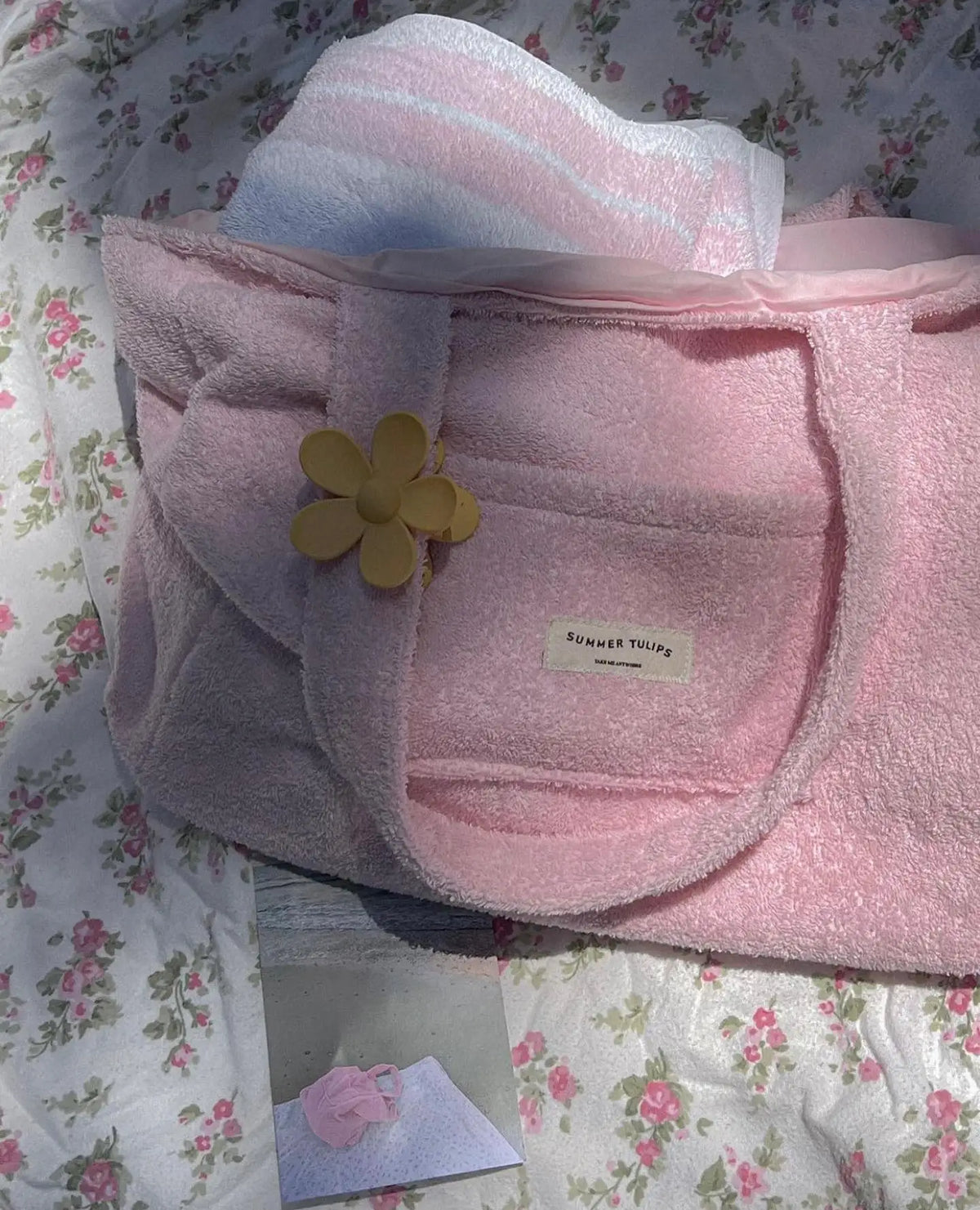 New Trendy Large Capacity Terry Cloth Tote Bag Cotton Towel Beach Bag for Women
