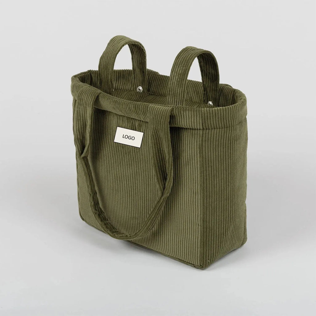 Nude Spacious Light Bag Handle Stripes Bag Lightweight Corduroy Diaper Tote Bag With Straps for Stroller Handlebar
