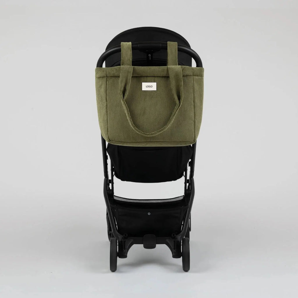 Nude Spacious Light Bag Handle Stripes Bag Lightweight Corduroy Diaper Tote Bag With Straps for Stroller Handlebar