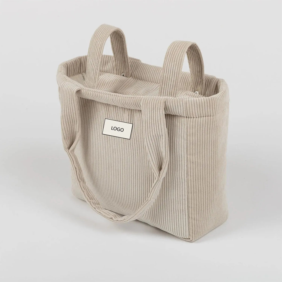 Nude Spacious Light Bag Handle Stripes Bag Lightweight Corduroy Diaper Tote Bag With Straps for Stroller Handlebar