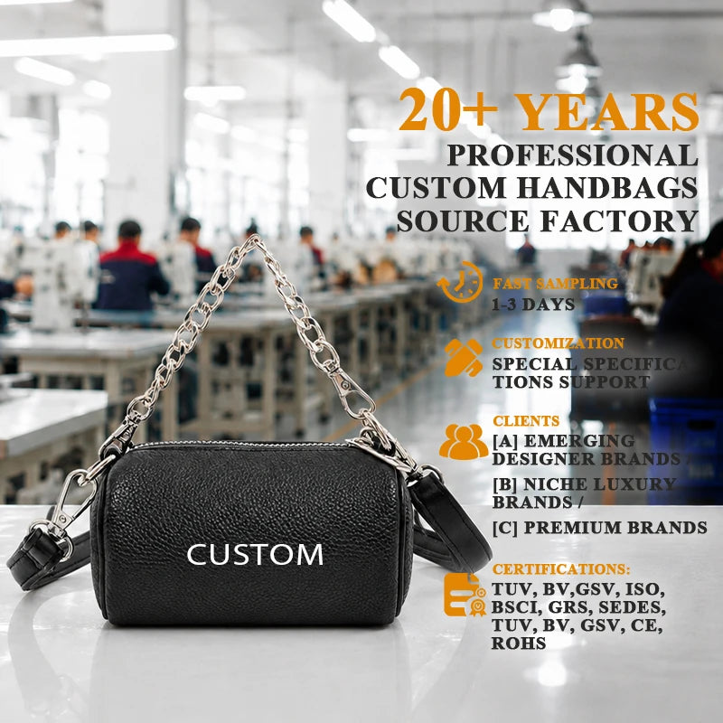 OEM Custom Logo PU Leather Structured Tote Handbag Women Zipper Closure Casual Design Chain Wholesale