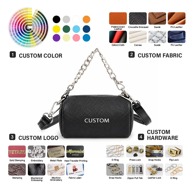OEM Custom Logo PU Leather Structured Tote Handbag Women Zipper Closure Casual Design Chain Wholesale