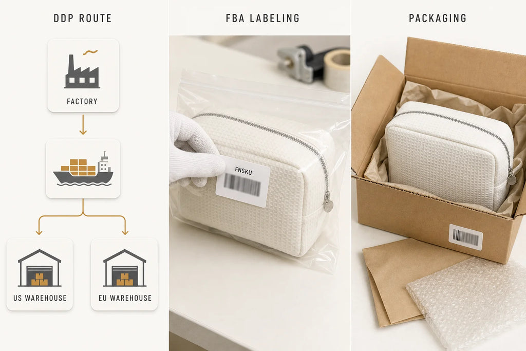 OEM Deep Embroidery Cosmetic Pouch Waffle Water Resistant Cosmetic Case Personalized Polyester Travel Makeup Pouch Zipper