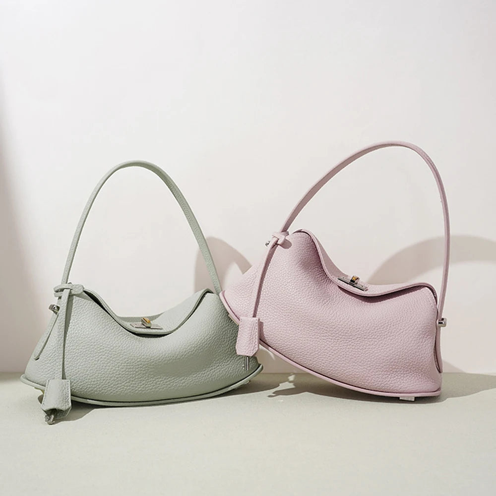 OEM Factor New Top Grain Cowhide Women's Handbags Casual Fashion Genuine Leather Ladies Underarm Bags