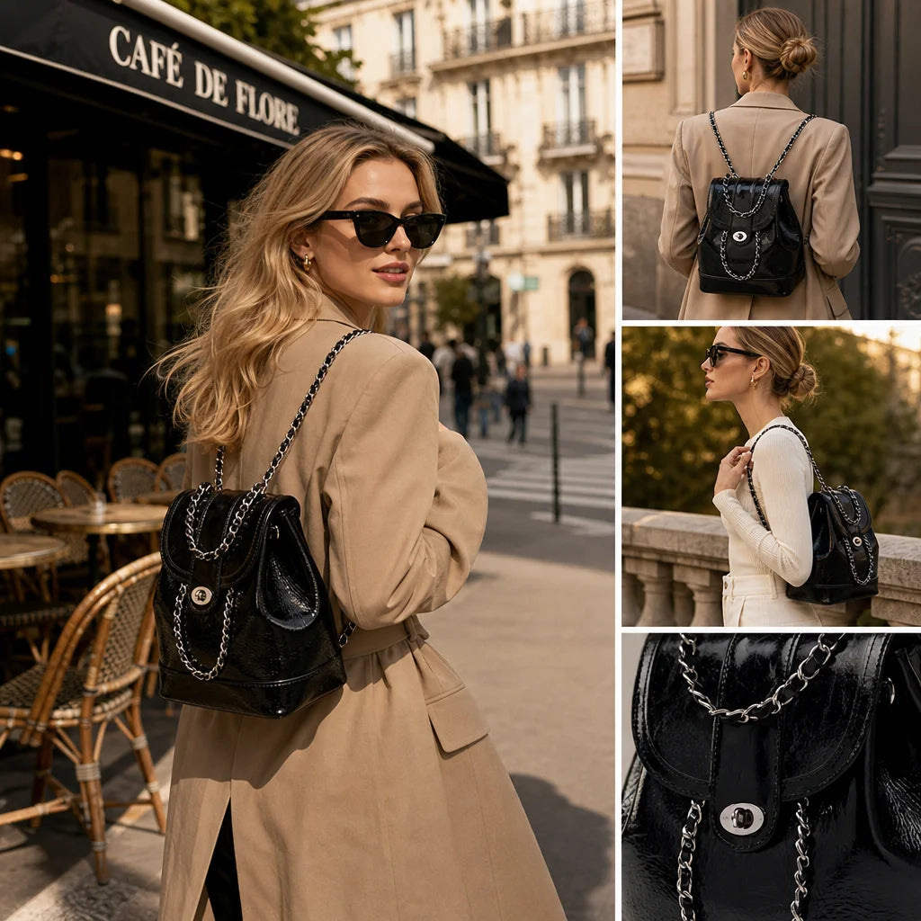 OEM LOGO Waterproof PU Womens Backpack Quilted Chain Strap Daypack Polyester Lining Interior Compartment Daily Travel