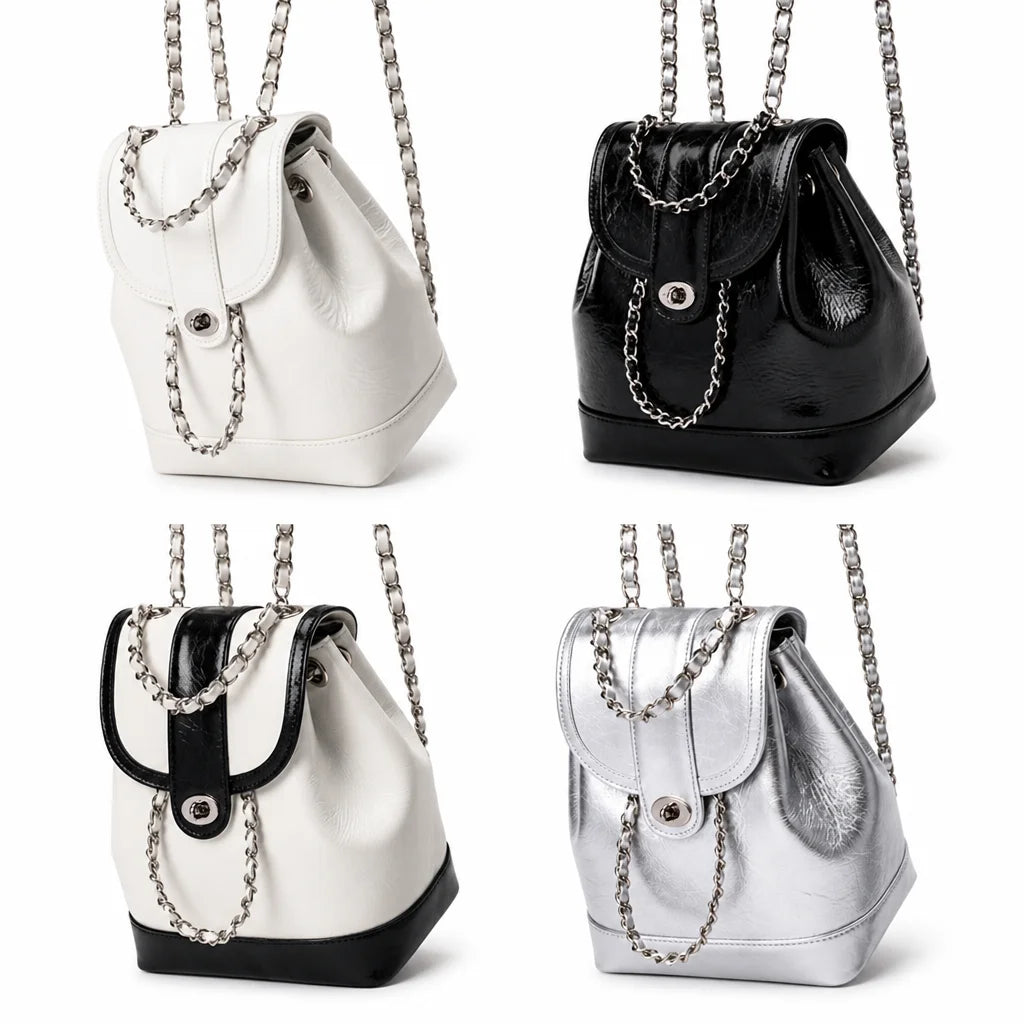 OEM LOGO Waterproof PU Womens Backpack Quilted Chain Strap Daypack Polyester Lining Interior Compartment Daily Travel