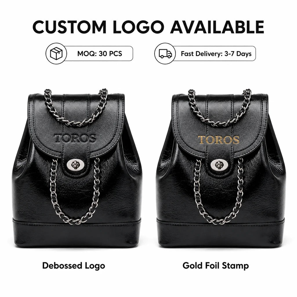 OEM LOGO Waterproof PU Womens Backpack Quilted Chain Strap Daypack Polyester Lining Interior Compartment Daily Travel