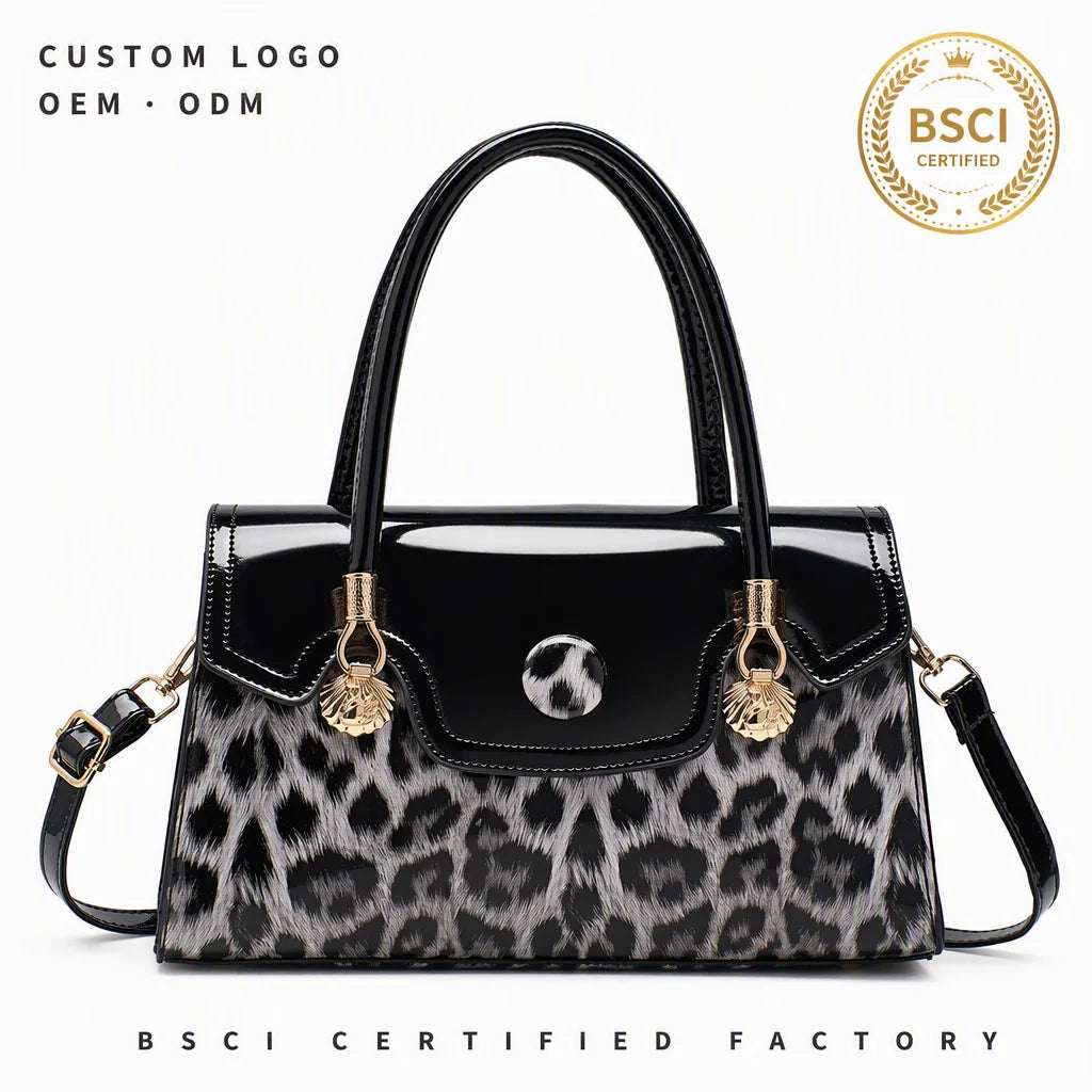OEM Leopard Print Waterproof PU Shoulder Bag Custom Logo Private Label Low MOQ Animal Print Crossbody FBA-Ready Wholesale
