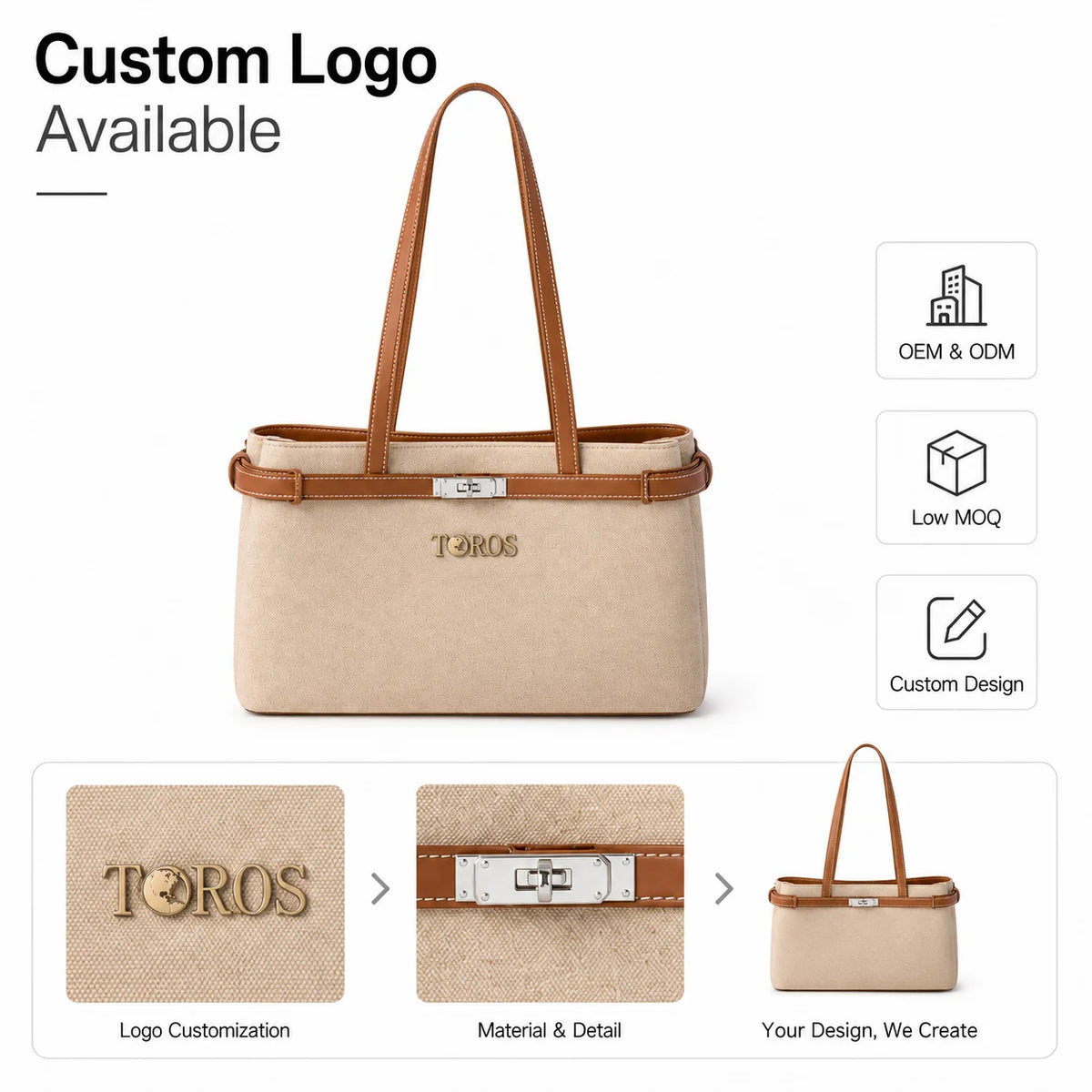 OEM ODM Custom Logo Lightweight Canvas Tote Bag with Two Straps Lady National Style Polyester Lining for Business Use