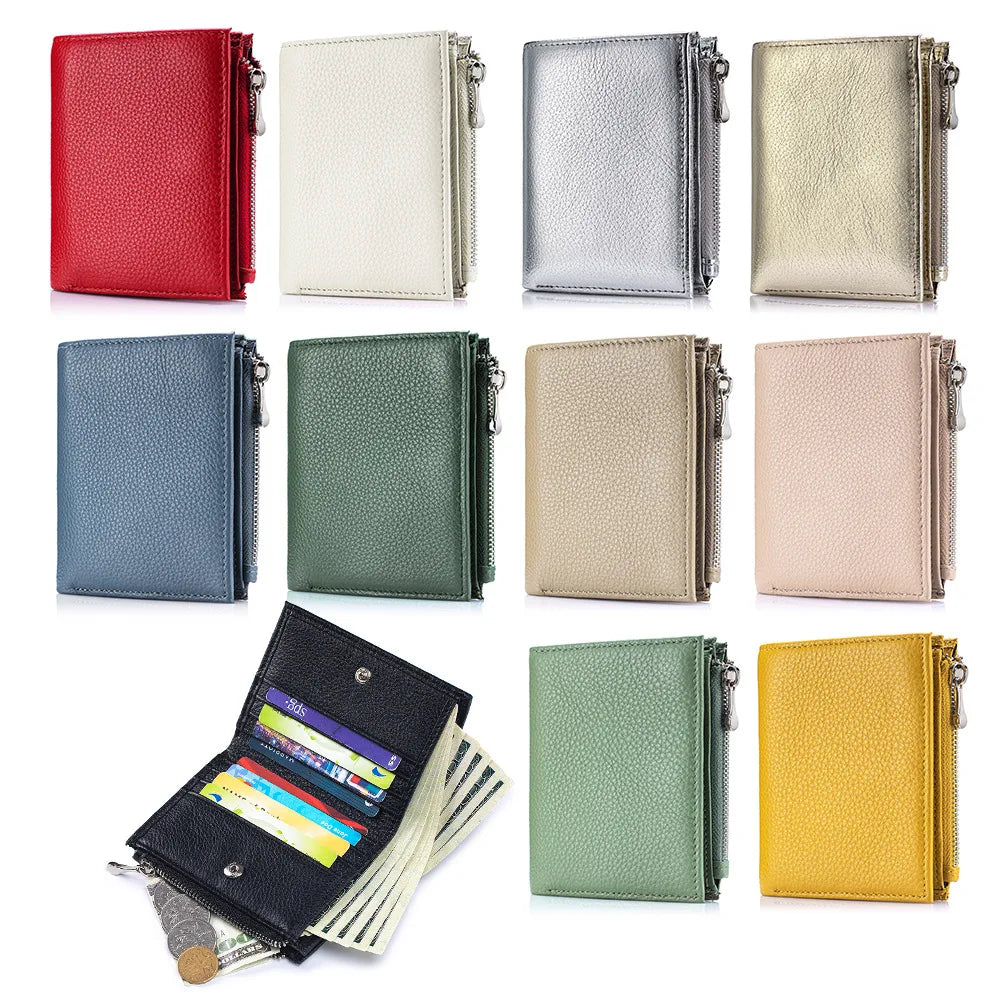 OEM/ODM Genuine Leather Wallet Card Bags Simple Fashion Folding Money Clip High Quality Cowhide Men's and Women's Purse