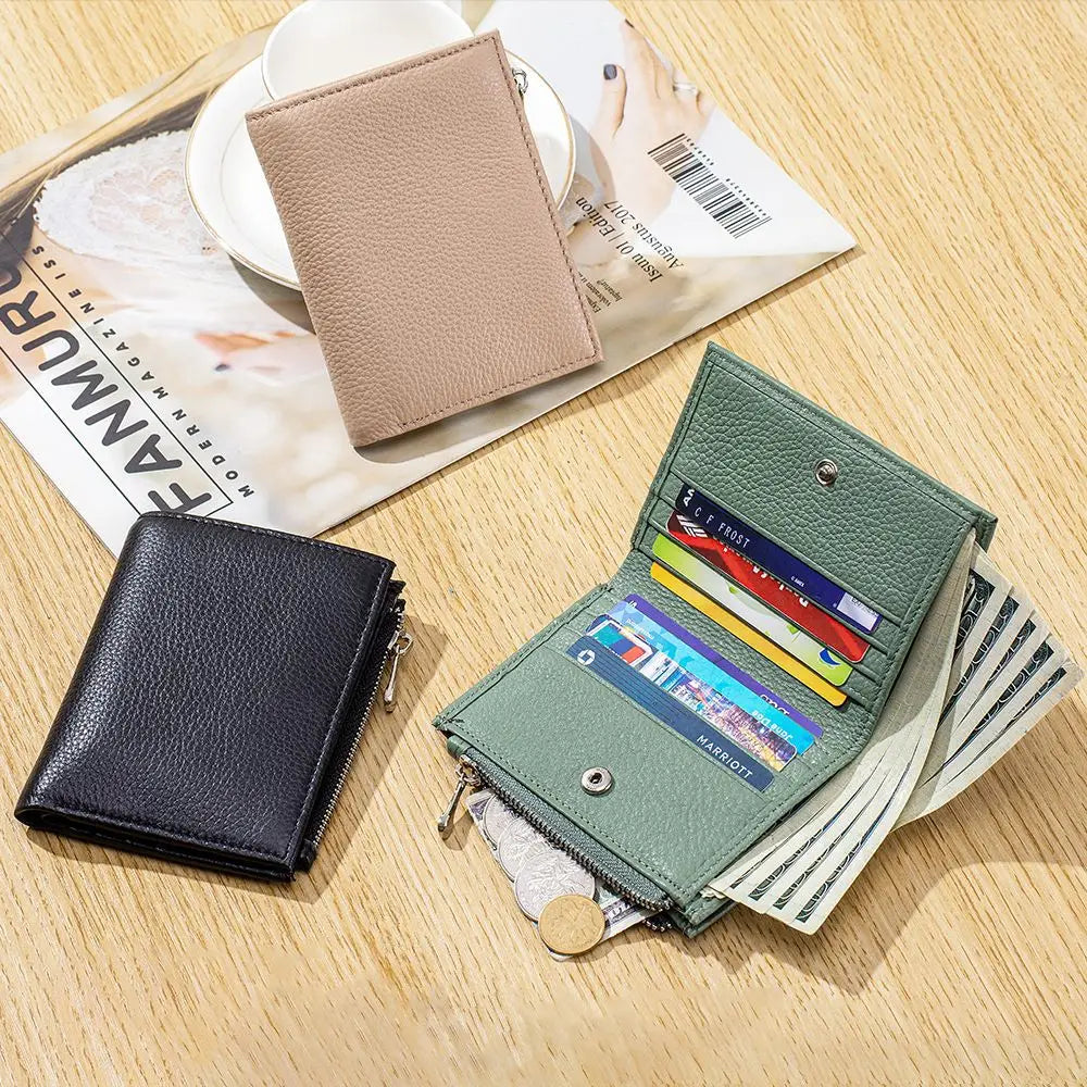 OEM/ODM Genuine Leather Wallet Card Bags Simple Fashion Folding Money Clip High Quality Cowhide Men's and Women's Purse