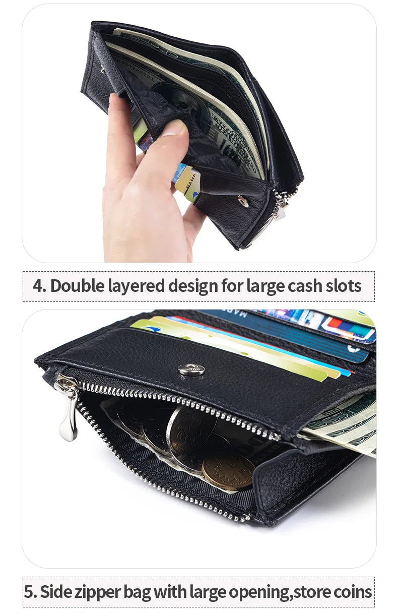 OEM/ODM Genuine Leather Wallet Card Bags Simple Fashion Folding Money Clip High Quality Cowhide Men's and Women's Purse