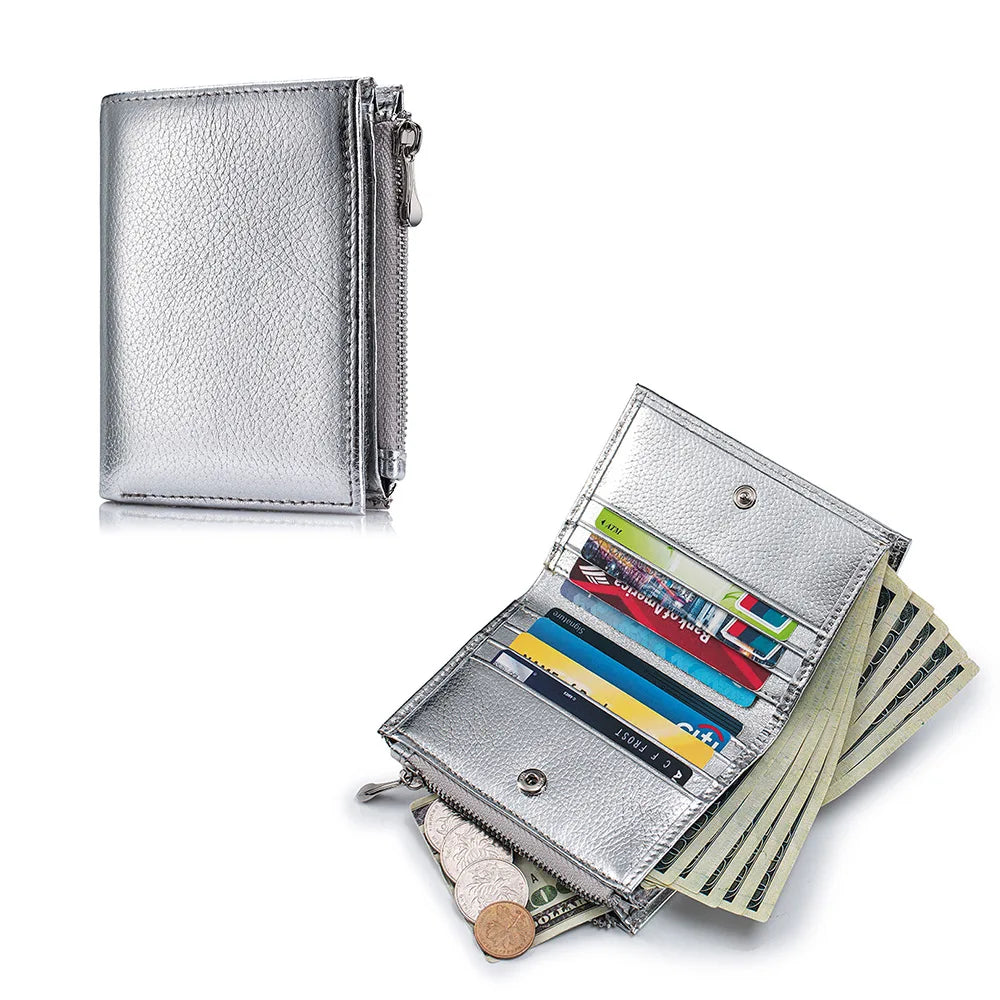 OEM/ODM Genuine Leather Wallet Card Bags Simple Fashion Folding Money Clip High Quality Cowhide Men's and Women's Purse