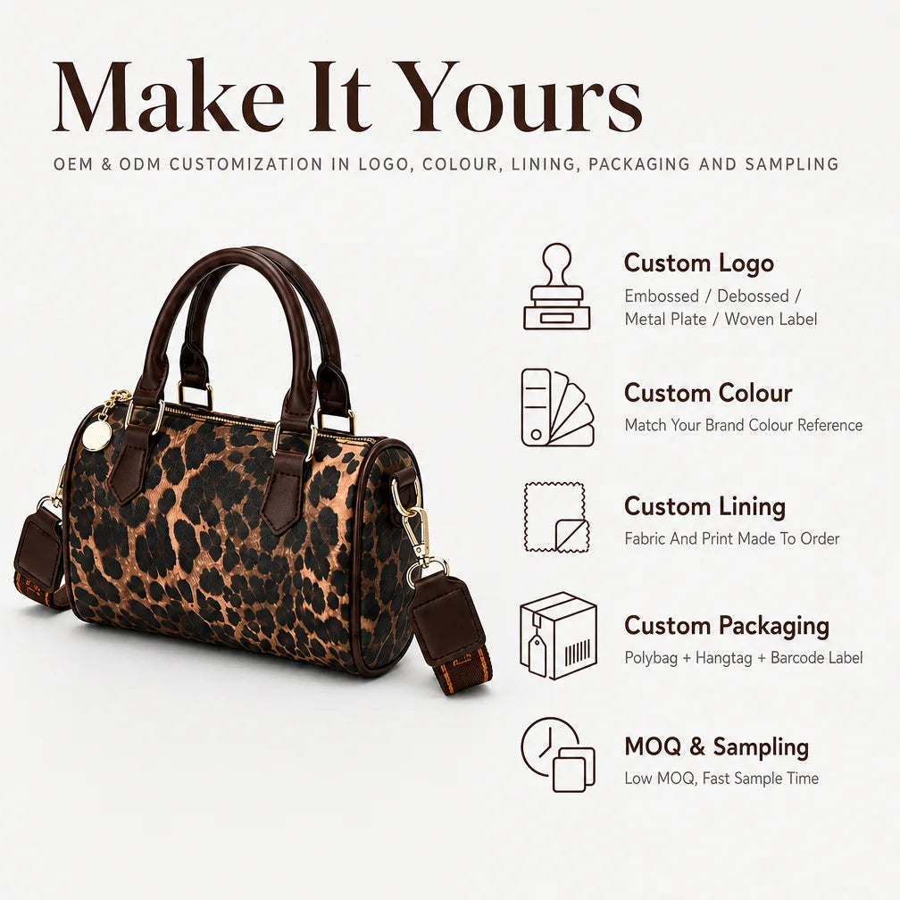 OEM ODM Leopard Print PU Boston Bag Manufacturer Custom Logo Private Label Messenger Bag for Wholesale