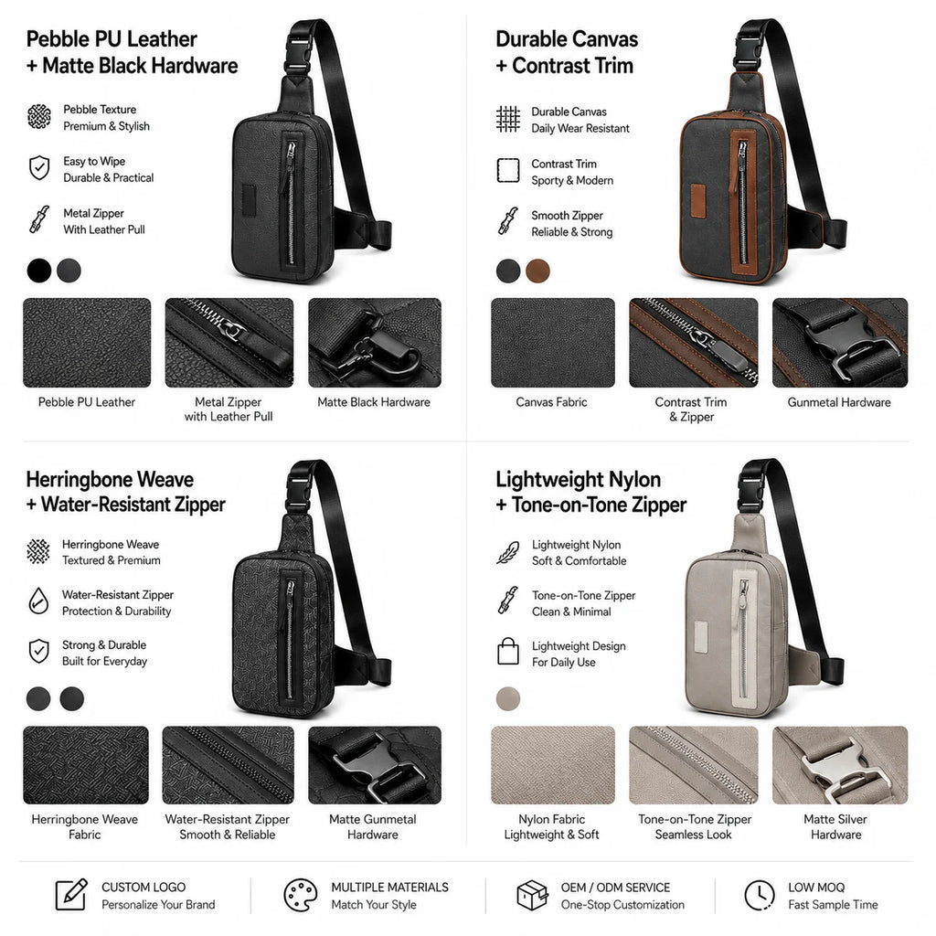 OEM ODM Men's PU Leather Sling Bag Manufacturer Custom Logo Private Label Crossbody Chest Bag for Brands
