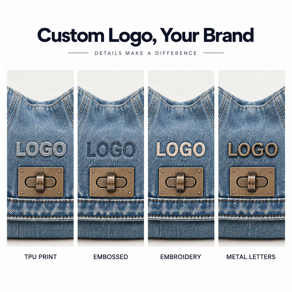 OEM ODM Private Label Denim Shoulder Bag Manufacturer BSCI Custom Color Logo Washed Denim Chain Hobo Bag for Work City Weekend