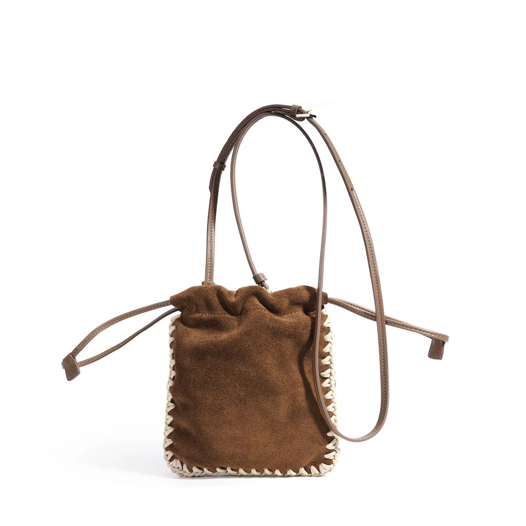OEM ODM Suede Leather Small Bags Nubuck Cowhide Mobile Phone Bags New Genuine Leather Women's Shoulder Bags Crossbody Bags