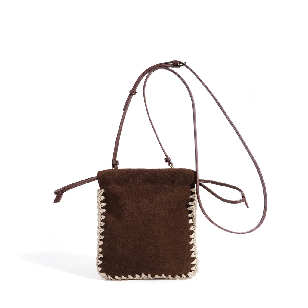 OEM ODM Suede Leather Small Bags Nubuck Cowhide Mobile Phone Bags New Genuine Leather Women's Shoulder Bags Crossbody Bags