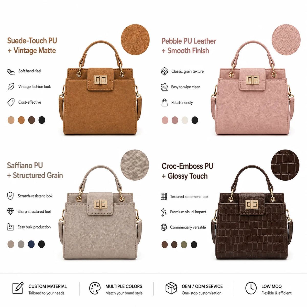 OEM ODM Women Handbag Manufacturer Custom Logo PU Leather Tote Bag Bulk Wholesale Supply for Private Label