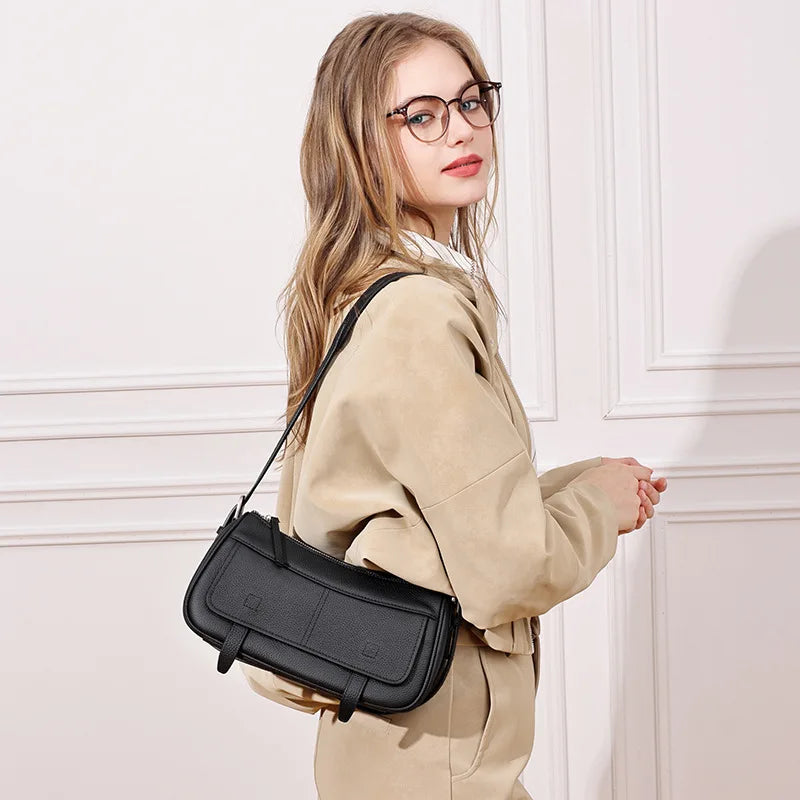 OEM/ODM Women's Bags Hot Sale of Genuine Leather Ladies Shoulder Bags Underarm Bags Simple Fashion Cowhide Crossbody Bags