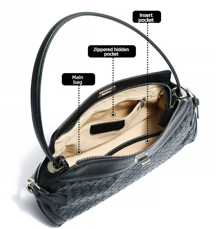 OEM ODM Woven Bags Best Selling Genuine Leather Ladies Shoulder Bags Underarm Bag Soft Cowhide Handwoven Women's handbags