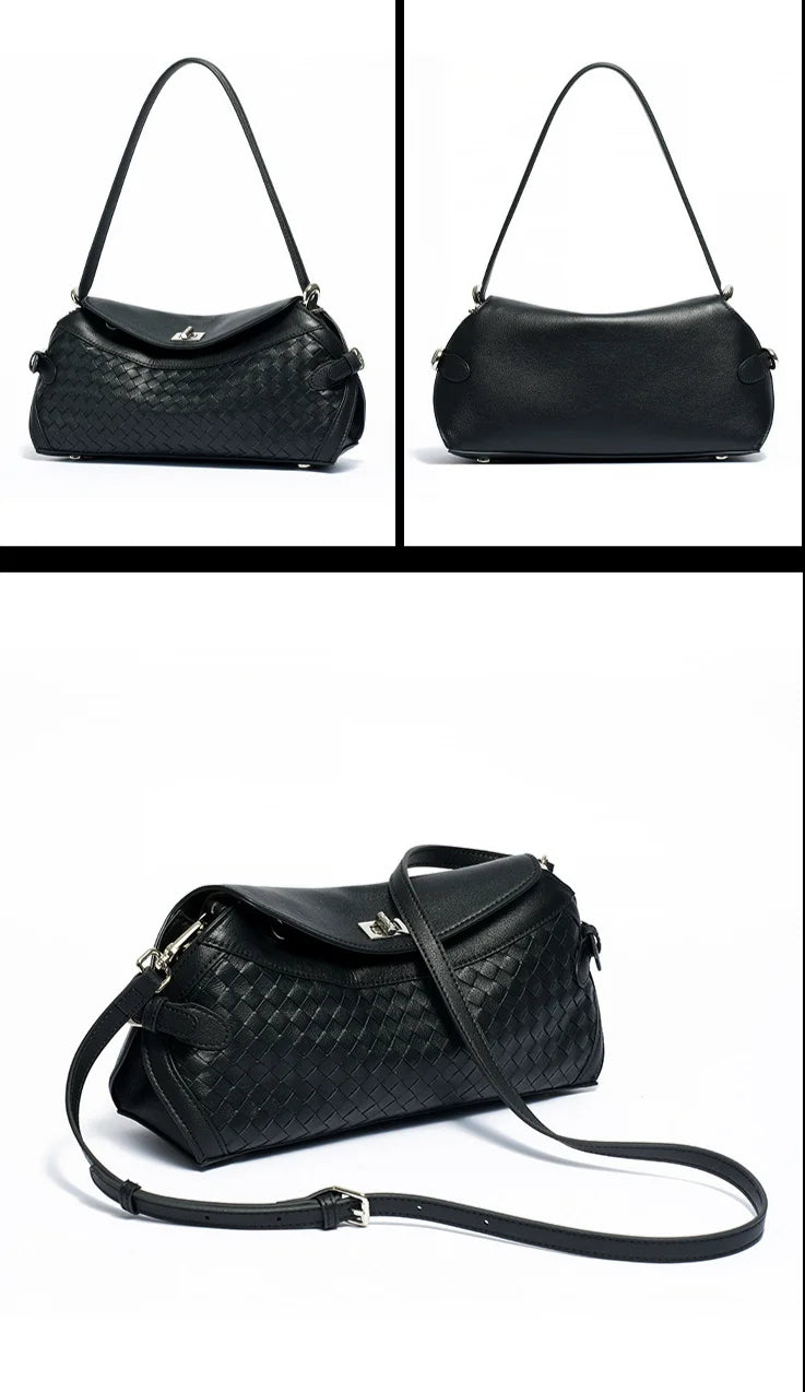 OEM ODM Woven Bags Best Selling Genuine Leather Ladies Shoulder Bags Underarm Bag Soft Cowhide Handwoven Women's handbags