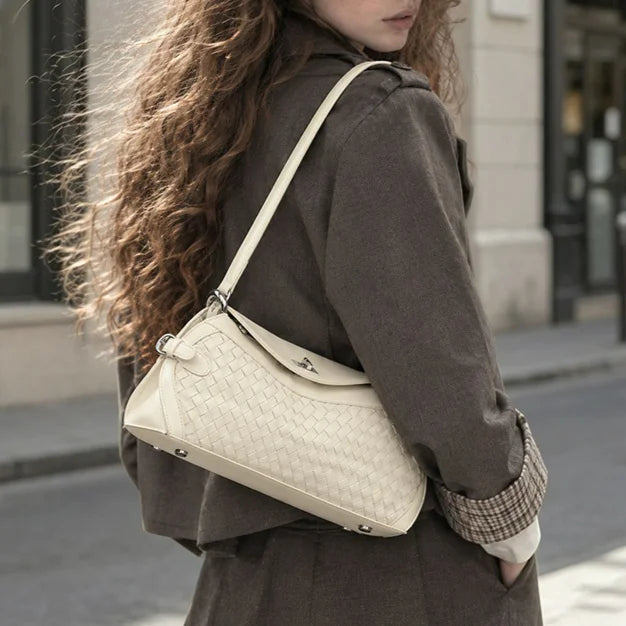 OEM ODM Woven Bags Best Selling Genuine Leather Ladies Shoulder Bags Underarm Bag Soft Cowhide Handwoven Women's handbags
