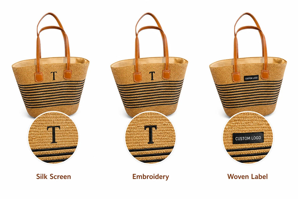 OEM Paper Straw Woven Beach Bag Custom Logo Low MOQ Women Large Capacity Shoulder Tote Boho Holiday Basket Bag Wholesale
