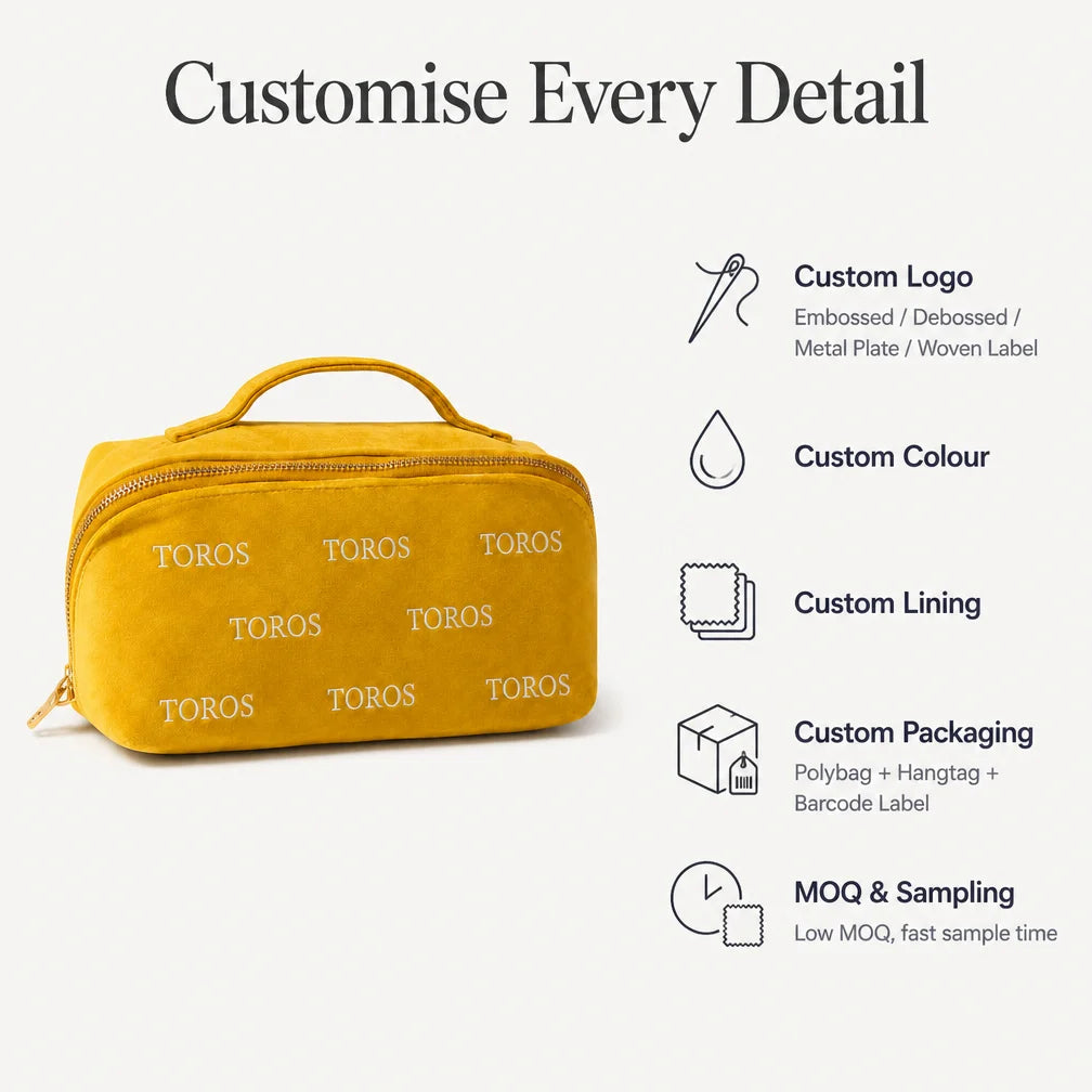 OEM Personalized Large Capacity Soft Velvet Cosmetic Bag Custom Logo Embroidery Makeup Organizer Low MOQ Travel Pouch Wholesale