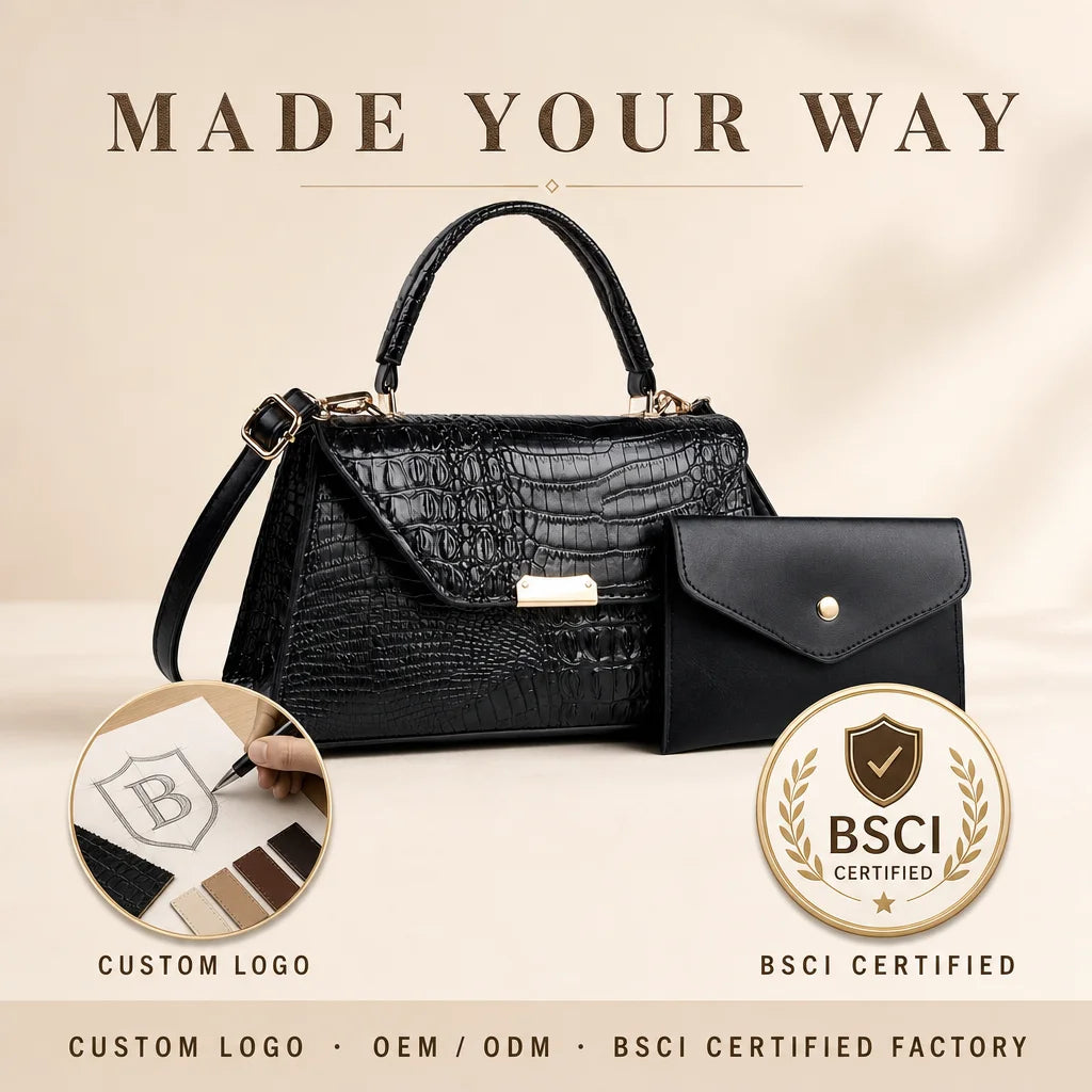 OEM Women's Retro Crocodile Embossed PU Leather Crossbody Tote Bag Custom Logo Private Label Low MOQ FBA-Ready Wholesale