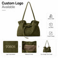 Olive Suede Tote Bag, Drawstring Buckle Front Detail, Long Strap Shoulder Handbag, Multi-Color Custom Logo, OEM/ODM Wholesale