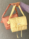 Padded Bow Decor Crossbody Shoulder Soft Thick Quilted Women Handbag Large Capacity Daily Sling Bag Custom Color Logo