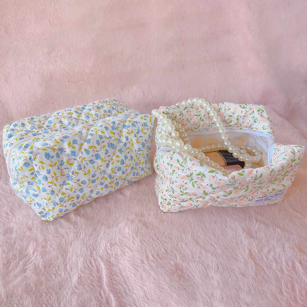 Personality Beauty Zipper Travel Skincare Cute Cosmetic Pouch Floral Quilted Makeup Bag