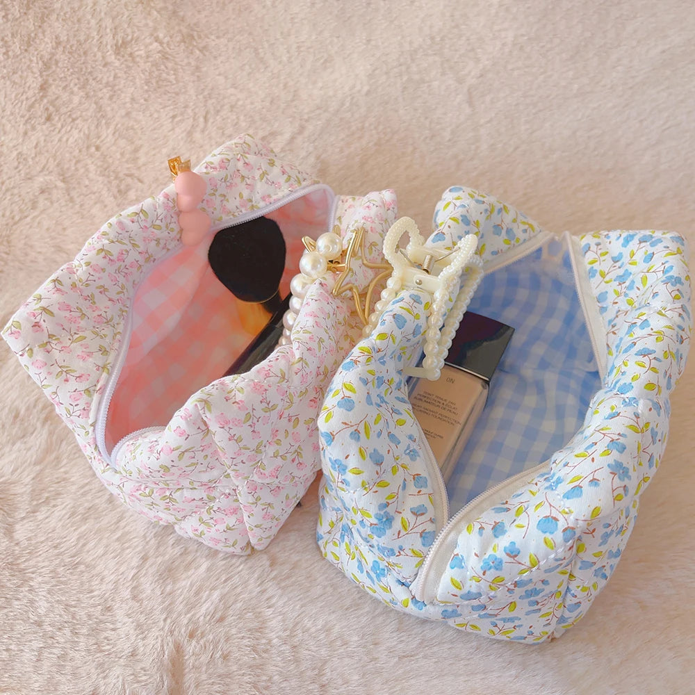 Personality Beauty Zipper Travel Skincare Cute Cosmetic Pouch Floral Quilted Makeup Bag