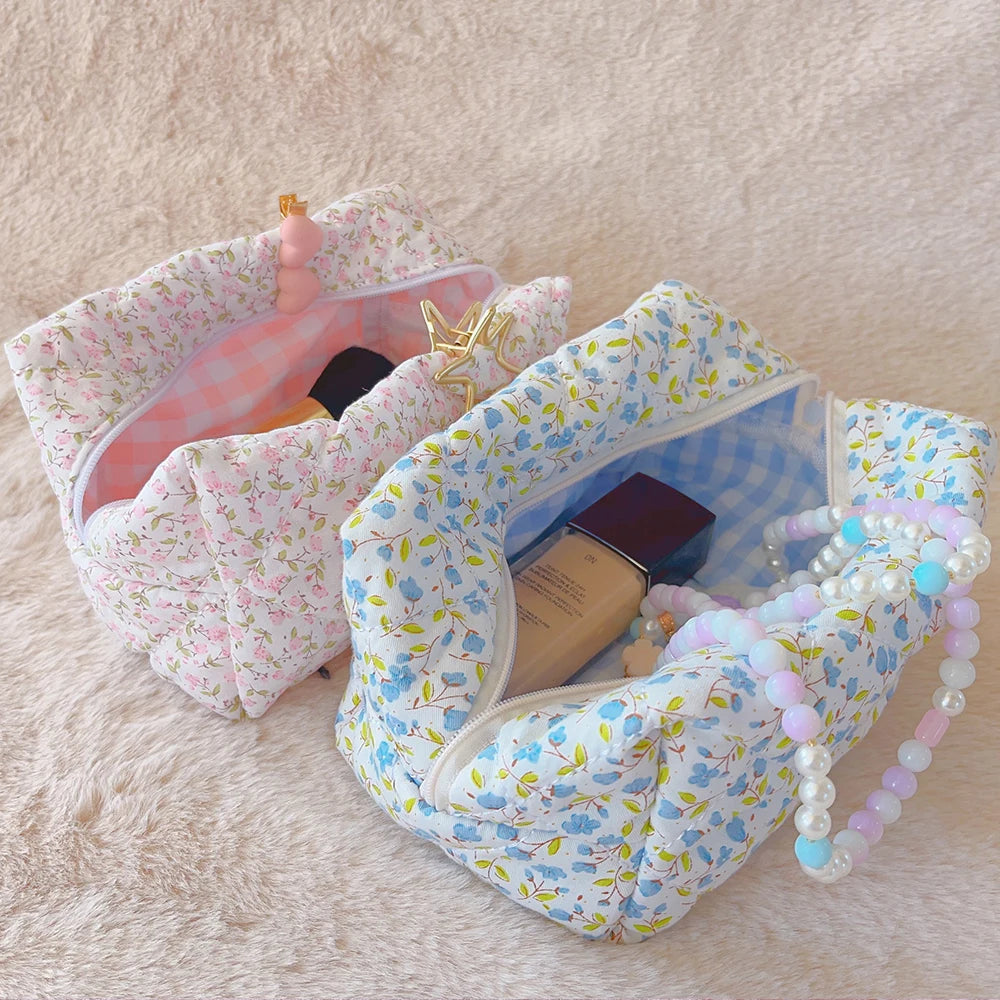 Personality Beauty Zipper Travel Skincare Cute Cosmetic Pouch Floral Quilted Makeup Bag