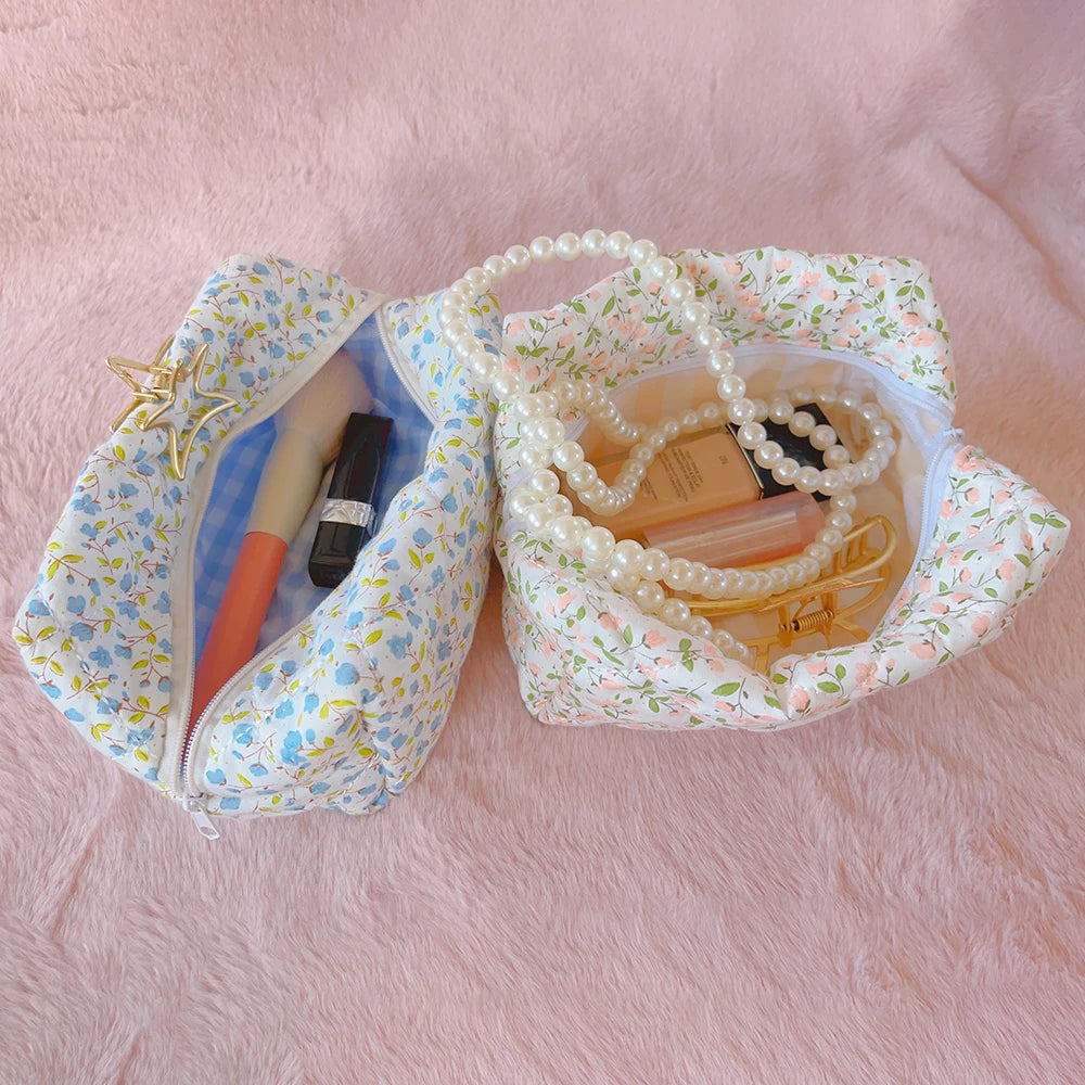 Personality Beauty Zipper Travel Skincare Cute Cosmetic Pouch Floral Quilted Makeup Bag