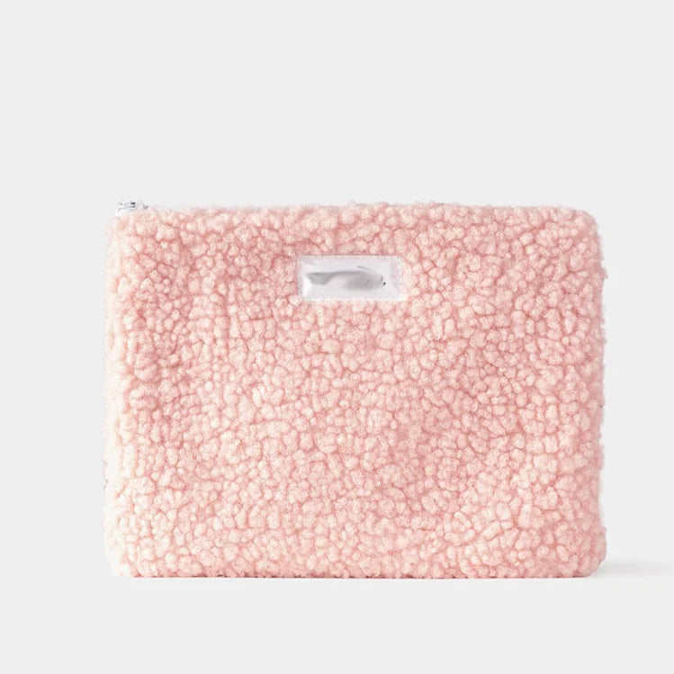 Personalized Bridesmaid Makeup Touch Embroidered Teddy Cosmetic Bag Handmade Fluffy Zipper Toiletries Bags