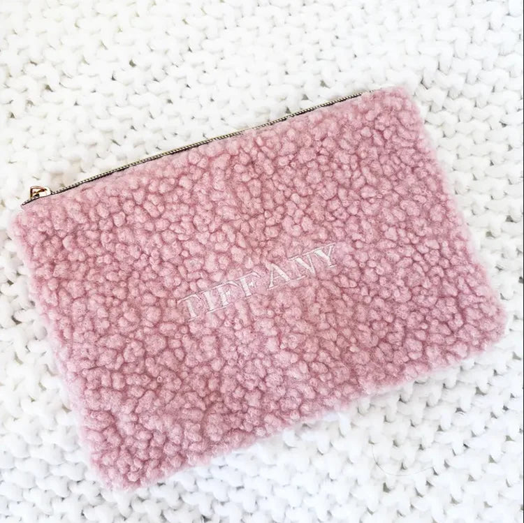Personalized Bridesmaid Makeup Touch Embroidered Teddy Cosmetic Bag Handmade Fluffy Zipper Toiletries Bags