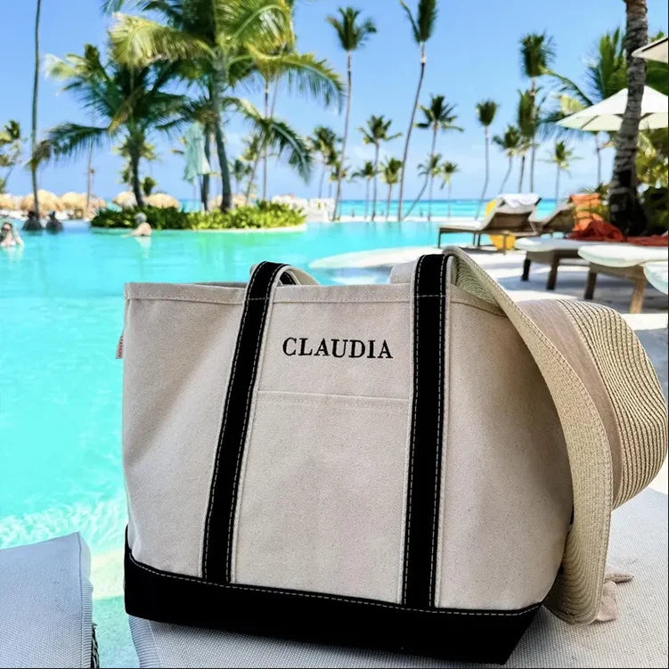 Personalized Canvas Tote Handbag Custom Embroidered Shipping Tote Bag Fashion Large Size Preppy Boat Bag