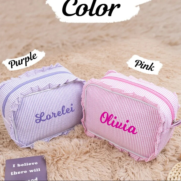 Personalized Cute Lace Makeup Bag Custom Printed Cosmetic Bag Travel Toiletry Bag with Golden Zipper
