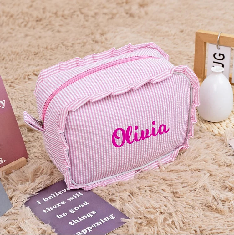 Personalized Cute Lace Makeup Bag Custom Printed Cosmetic Bag Travel Toiletry Bag with Golden Zipper