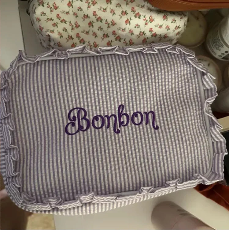 Personalized Cute Lace Makeup Bag Custom Printed Cosmetic Bag Travel Toiletry Bag with Golden Zipper