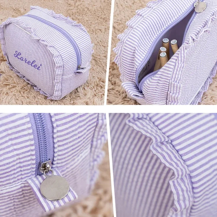 Personalized Cute Lace Makeup Bag Custom Printed Cosmetic Bag Travel Toiletry Bag with Golden Zipper