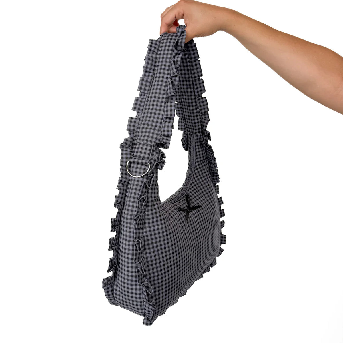 Personalized Gingham Shoulder Bag Ruffle Weekender Women Tote Bag Mini Beach Bag With Bow