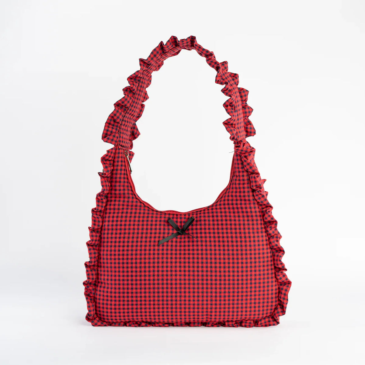 Personalized Gingham Shoulder Bag Ruffle Weekender Women Tote Bag Mini Beach Bag With Bow